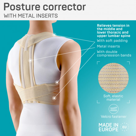 Corrector de postura elástica médica con inserciones metálicas. Comodidad