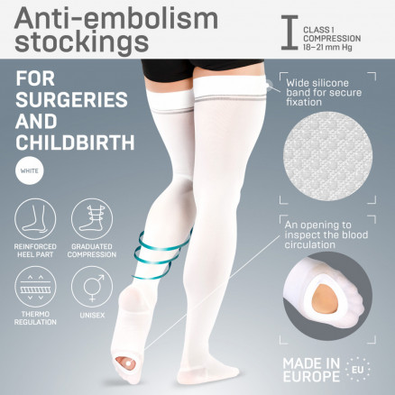 Bas de cuisse à compression médicale avec ouverture d’inspection, anti-embolie, unisexe. Hôpital