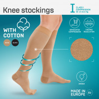 Medical compression knee stockings, with cotton, unisex. For daily use and travel. Cotton