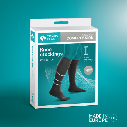 Medical compression knee stockings, with cotton, unisex. For daily use and travel. Cotton