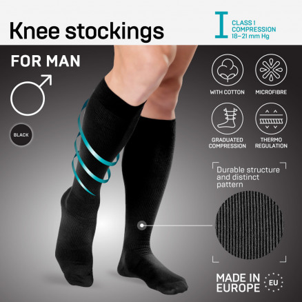 Medical compression knee stockings, with pattern. For travel, everyday and office. Business