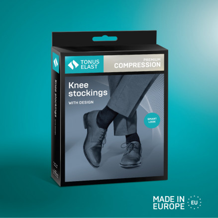 Medical compression knee stockings, with pattern. For travel, everyday and office. Business