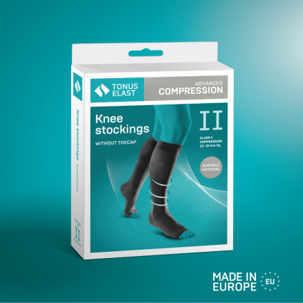 Medical compression knee stockings without toecap, unisex. LUX