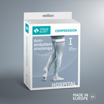 Medical compression thigh stockings with inspection opening, anti-embolism, unisex. Hospital