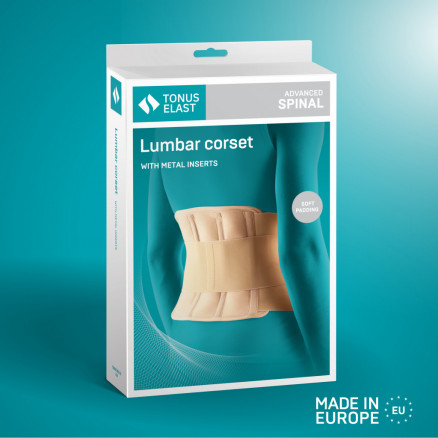 Corset de fixation lombaire élastique médicale avec inserts métalliques et sangles amovibles pour réguler la compression. LUX