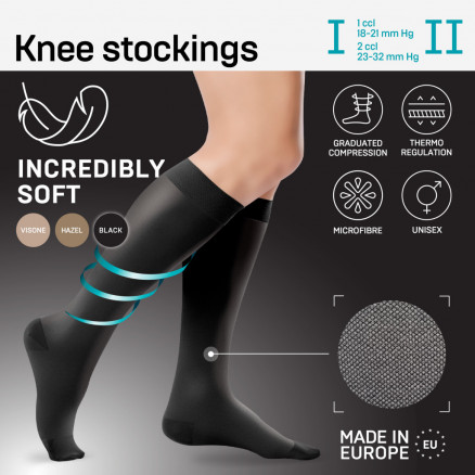 Elastinės medicininės kompresinės kojinės iki kelių, ypač minkštos, tinka vyrams ir moterims. Soft