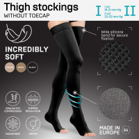 Elastic medical compression thigh stockings without toecap, unisex.Soft