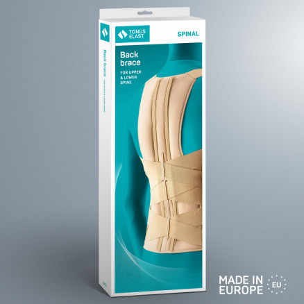 Medical elastic back brace for upper and lower spine, with metal inserts