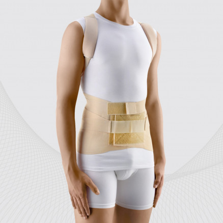 Medical elastic back brace for upper and lower spine, with metal inserts