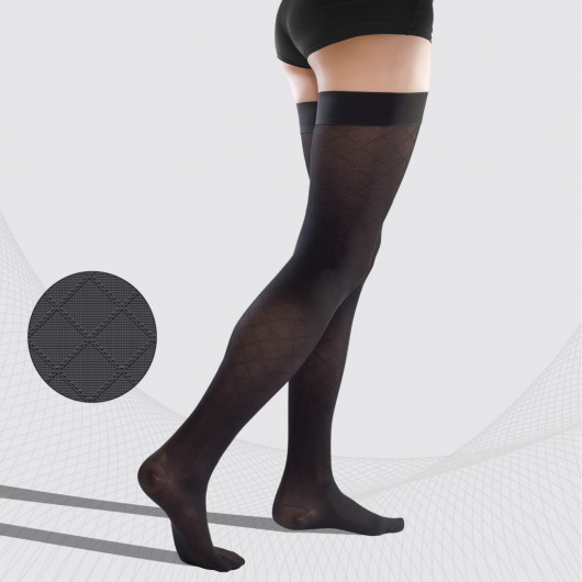 Medical compression thigh stockings, patterned