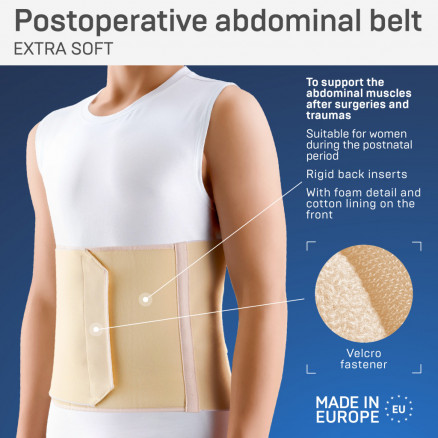 Medical elastic belt post-operative, with foam detail on the front of the belt and a soft inside. LUX