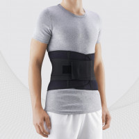 Medical elastic neoprene corset for the lumbar spine, with reinforcement straps