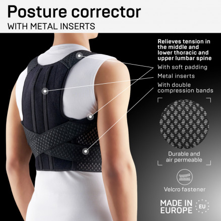 Medical elastic thoracic spine support posture corrector from breathable and durable material with metal inserts.