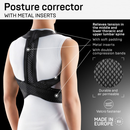 Medical elastic thoracic spine support posture corrector from breathable and durable material with metal inserts