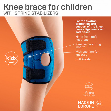 Medical neoprene knee band, with opening for kneecap, spring inserts, for children, universal. LUX