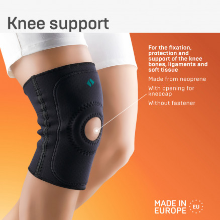 Medical neoprene knee band, with opening for kneecap