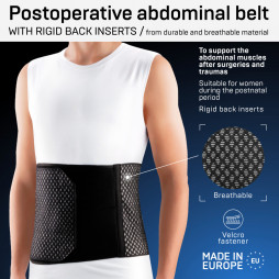 Medical post-operative belt, made of breathable, resistant material, with plastic insert. AIR