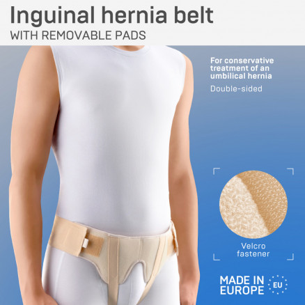 Medisinsk elastisk belte til behandling med inguinal hernia, tosidig, med avtakbare midler